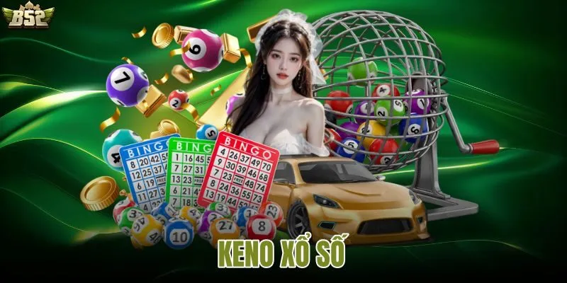 Hình minh họa trò chơi keno xổ số với bảng số và kết quả quay thưởng